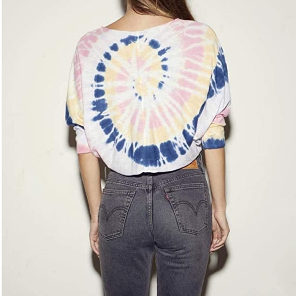 Nation LTD Top Crop Pima Cotton Spiral Tie Dye Elbow Length Batwing Multi L NWT - Picture 9 of 14